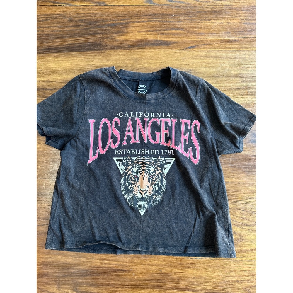 Social Culture Los Angeles Tiger Graphic Tee Acid Wash Grey Pink Medium